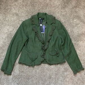 NWT Carole Little Women’s Green Silk Rayon Ruffles Blazer Jacket Size S